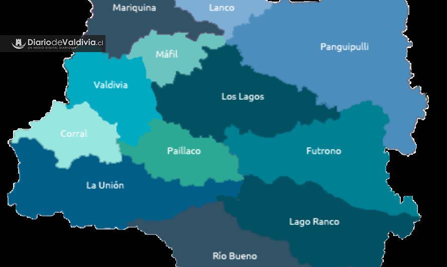Por comuna: Valdivia 29, La Unión 5, Río Bueno 2 y con 1 Futrono, Lago Ranco, Máfil y Mariquina  