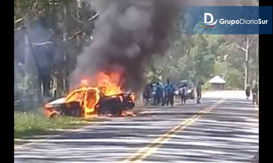 Vehículo chocó y se incendió en sector rural de Lago Ranco