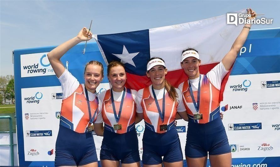 Magdalena Nannig, Victoria Hostetter, Melita Abraham y Antonia Abraham en el podio en Zagreb.