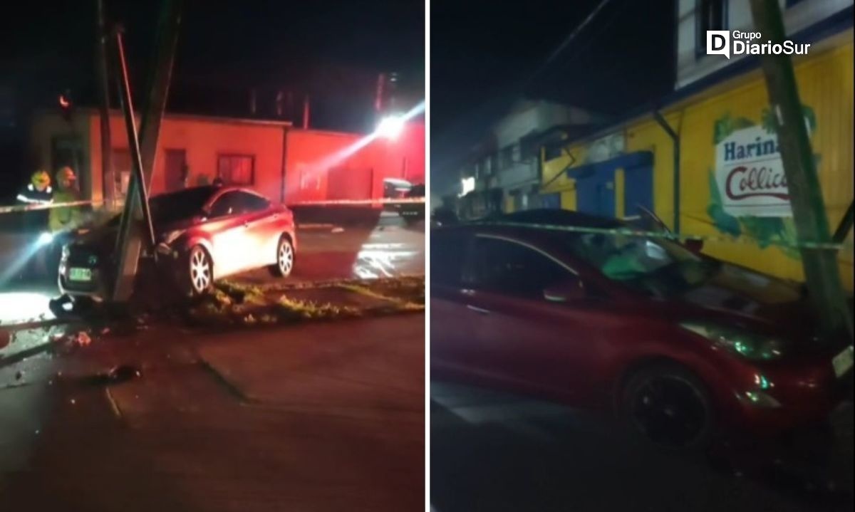 Vehículo chocó poste de energía en importante esquina valdiviana